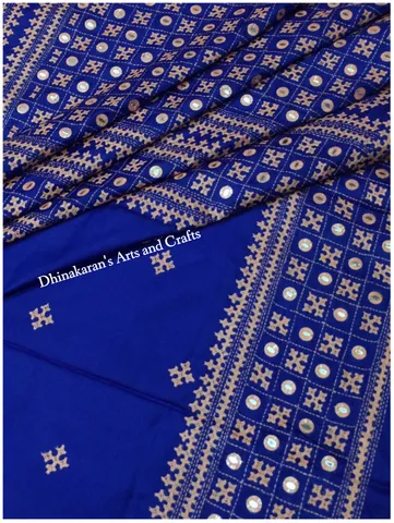 Grandeur Kutchwork Saree- Blue Saree with Peach Embroidery