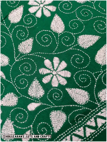 Green Floral Kanthawork Blouse Piece