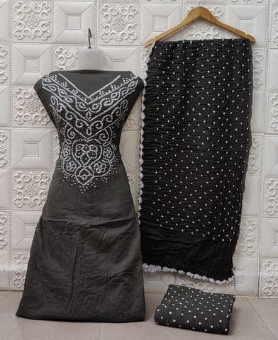 Nazaqat Bandhani Dress Material-GREY
