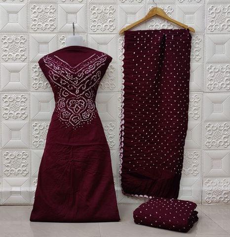 Nazaqat Bandhani Dress Material-BROWN