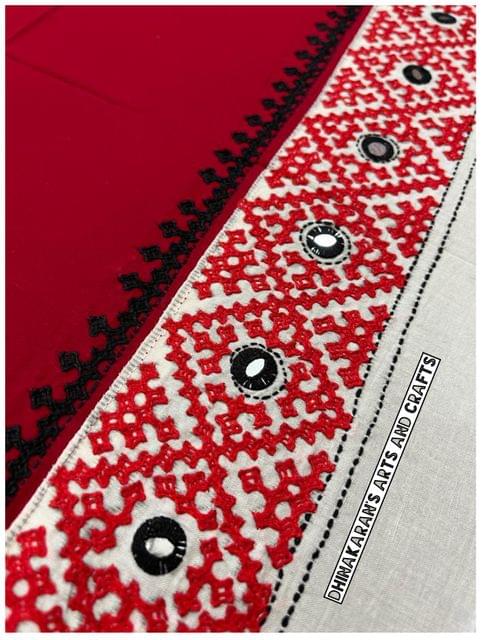 Red n White Double Color Kutchwork Blouse Piece