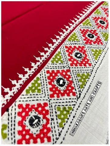 Red n White Double Color Kutchwork Blouse Piece