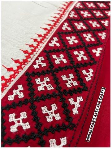 White n Red Double Color Kutchwork Blouse Piece