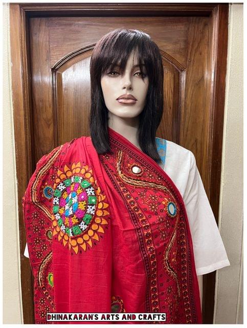 Traditional Kutchwork Dupatta - RED