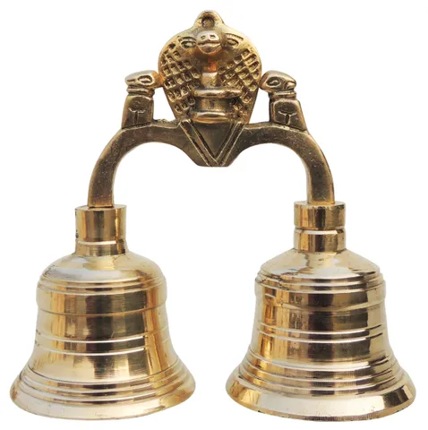 Brass Pooja 2 Combined Bell, Double Ganti (MOQ - 2 Pcs.) - 5.2*5*5 inch (F679 D)