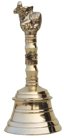 Brass Pooja Hand Bell, Nandi Ganti (1/10) (MOQ- 10 Pcs.) - 1.7*1.7*3.7 inch (F681 B)