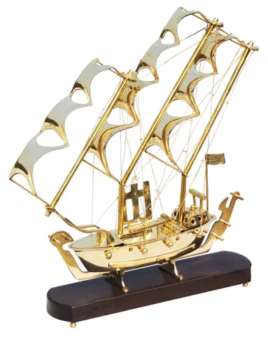 Brass Table Decor Showpiece Ship With Wooden Base - 13*3*17 inch (MR128 C)