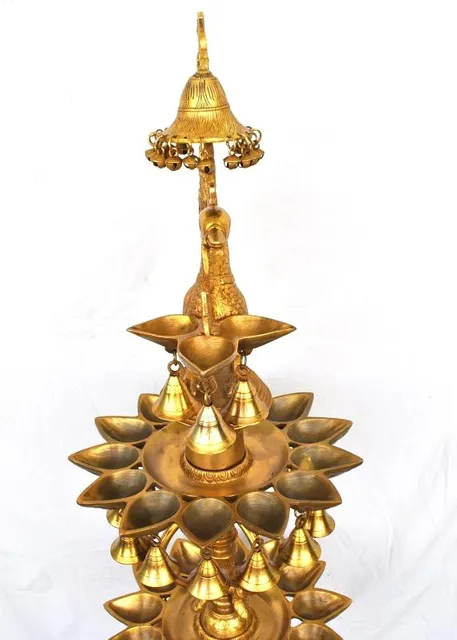 Beautiful Peacock Shape 3 Floor Brass Metal Hand made Oil Lamp