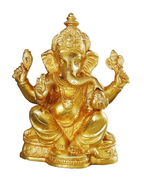 Brass Showpiece Ganesh Ji God Idol Statue - 4.5*3.2*7 inch (BS1036 G)