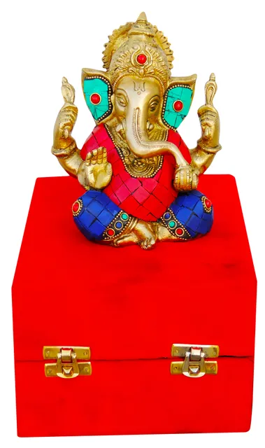 Brass Showpiece Ganesh Ji stone God Idol Statue - 5*3*6 inch (BS656)