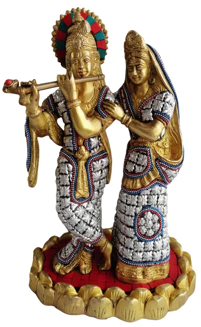Brass Showpiece Radha Krishna same base stone God Idol Statue  - 7.7*4.8*10.7 inch (BS182)