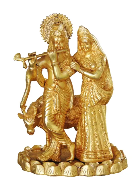Brass Showpiece Radha Krishan Pair With Cow God Idol Statue  - 7.5*6*11 inch (BS1035 C)
