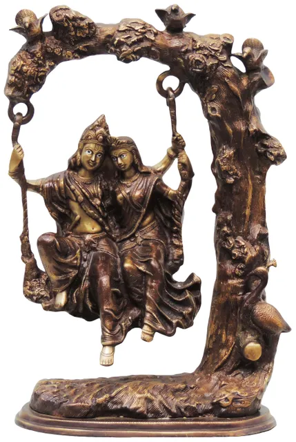 Brass Showpiece Radha Krishna tree jhula antique God Idol Statue  - 12.5*7.5*20 inch (BS474 B)