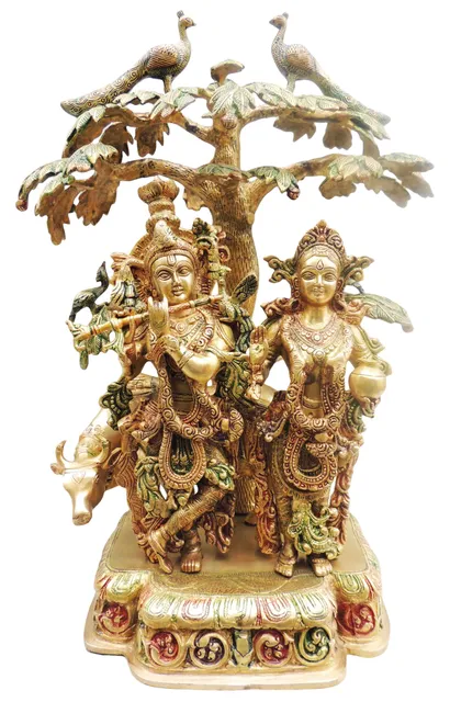Brass Showpiece Tree Radha Krishna colour God Idol Statue  - 17.5*10*24 inch (BS500)