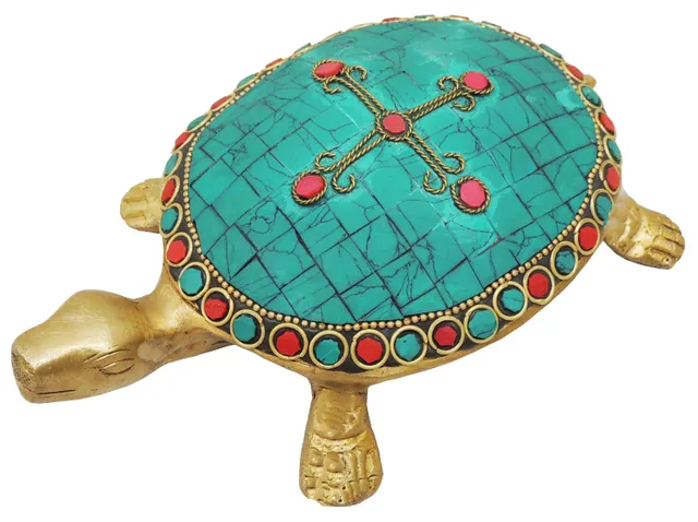Brass Tortoise With Coral Stone Finish - 7*4.3*2 inch (BS740 B)