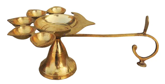 Brass Table Decor Oil Lamp Deepak 5 Wicks  (MOQ- 2 Pcs.) - 9.5*6*3.3 inch (F317 F)