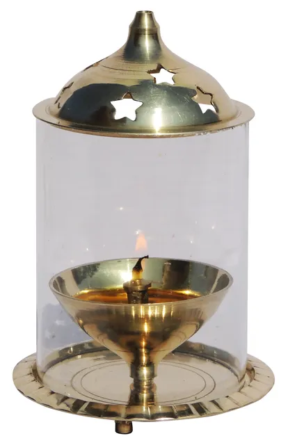 Brass Table Decor Oil Lamp Deepak With Chimney - 3.3*3.5*4.5 inch (Z014/5)
