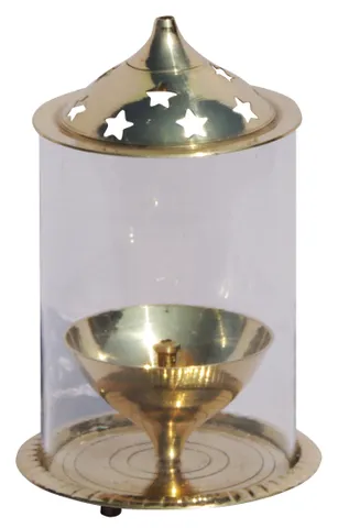 Brass Table Decor Oil Lamp Deepak With Chimney - 3.7*3.7*5.8 inch (Z014/6)