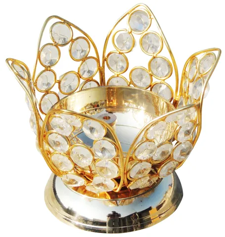 Brass Table Decor Oil Lamp Deepak With Crystal - 5.3*5.3*4.2 inch (Z163 D)