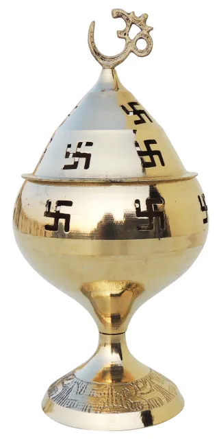 Brass Table Decor Oil Lamp Om Pakija Deepak  (MOQ- 4 Pcs.) - 2.5*2.5*4.5 inch (Z164 F)