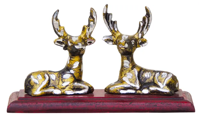 Zinc Showpiece Deer Pair with Wooden Base Statue - 5.5*2.4*3 inch (AN068 A)