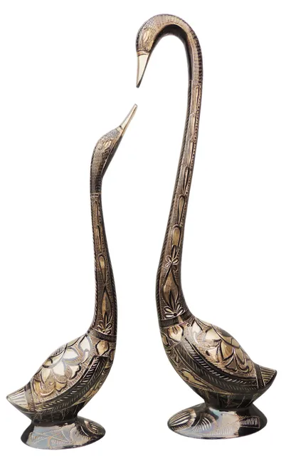 Brass Showpiece Swan, Saras Black Statue - 12*2.8*17.8 inch (AN220 B)