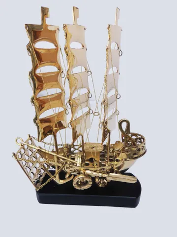 Brass Home Decor Showpiece Ship With Wooden Base - 9.5*2.8*12.9 inch (MR223 C)