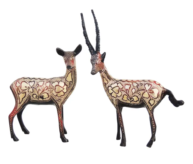 Brass Showpiece Deer Pair Statue  - 6*1.6*10 inch (AN181 A)