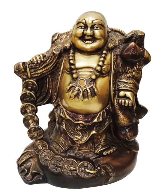 Brass Showpiece Laughing Budha Antique Statue - 10*7.5*10.5 Inch (BS795 A)