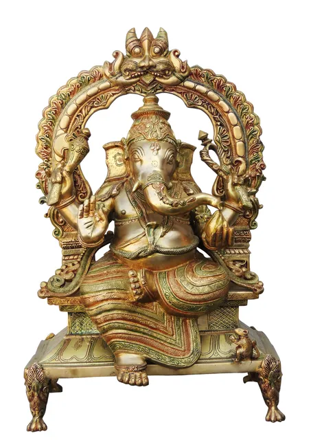 Brass Showpiece Ganesh Big With Frame Statue - 18.5*10.7*29 Inch (BS614 A)