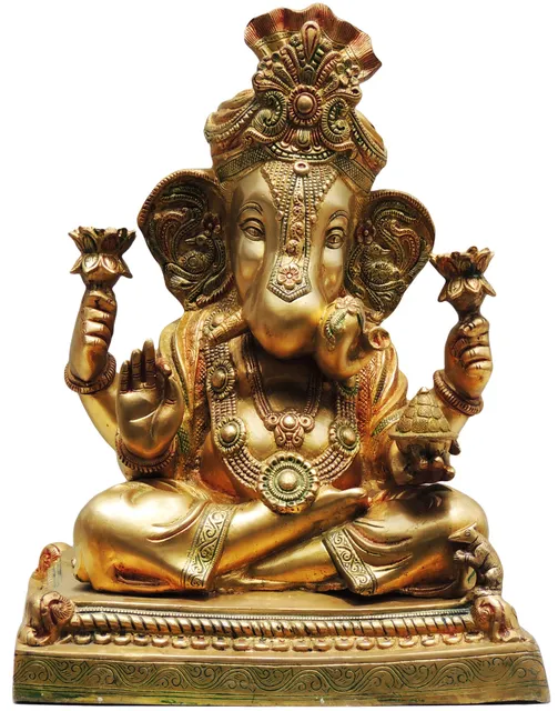 Brass Showpiece Pagdi Ganesh Statue - 15*10*19 Inch (BS406)
