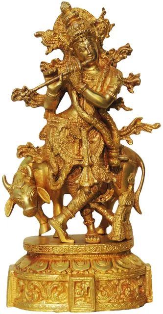 Brass Cow krishna Idol-5.5*6*12.5 (BS428)