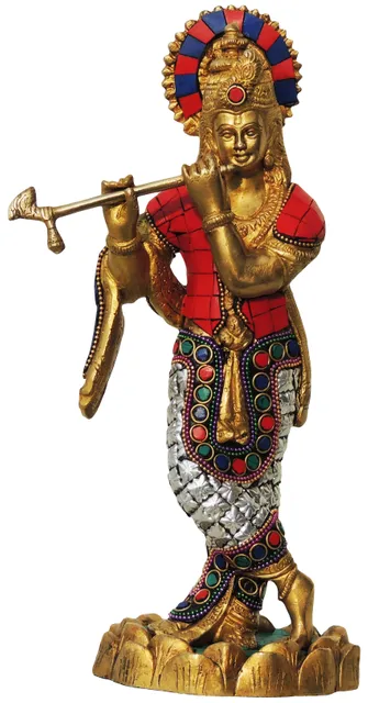 Brass Krishna Stone Idol-4.5*4.5*11 (BS427 B)
