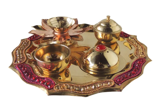 Brass Pooja thali Fancy Pink-8*8*1.5  (Z537 A)