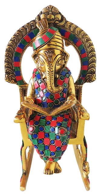 Aluminium Showpiece Chair Ganesh Statue  - 6*6.5*11.5 Inch (AS401 G)