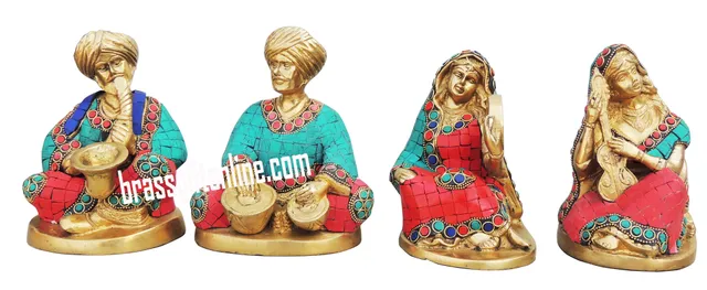 Brass Showpiece Rajasthani Musical Set Of 4 Pieces Statue - 21*5*6.3 Inch (BS189)