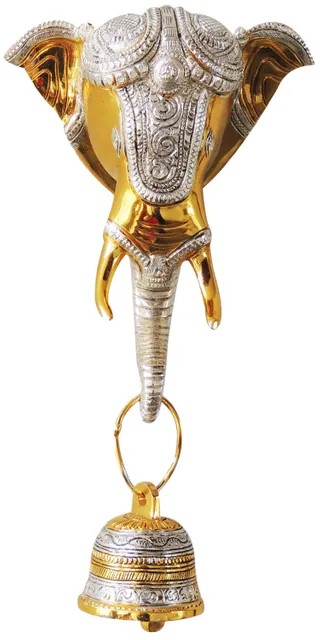 Brass Showpiece Elephant Face With Bell  Statue - 5.5*2*10.5 Inch (BS304)