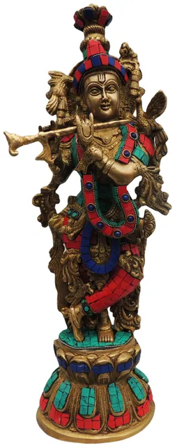Brass Showpiece Krishna Statue - 6.5*4*18.5 Inch (BS519)