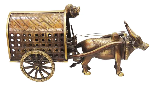 Brass Showpiece Bull Cart Statue - 13.5*6*7 Inch (BS766 A)