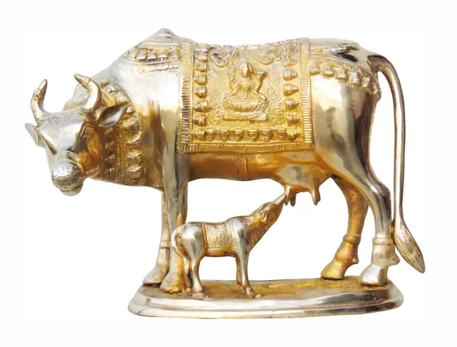 Brass Showpiece Cow With Calf Statue - 14*8*10 Inch (BS805 A)