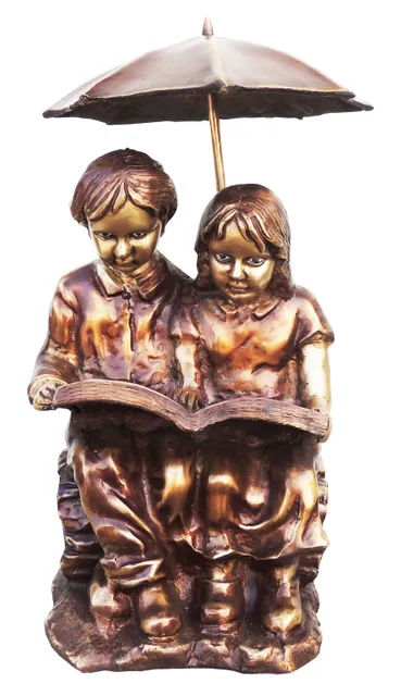 Brass Showpiece Sitting Child With Umbrella Statue - 12*11.5*20 Inch (BS924 A)