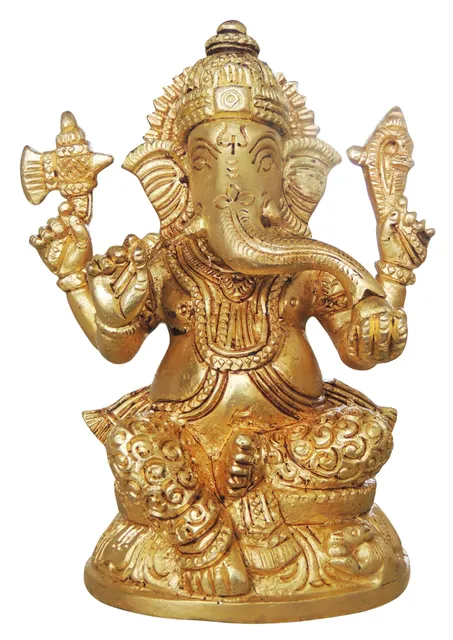 Brass Showpiece Ganesh Ji Statue - 3.4*2.3*4.5 Inch (BS990 G)