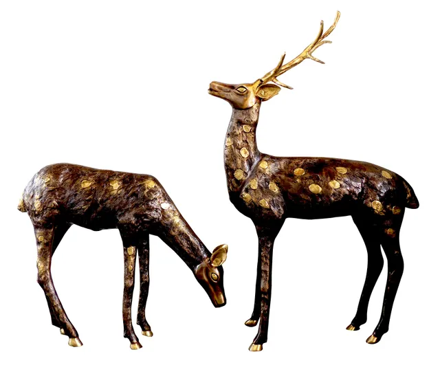 Brass Showpiece Big Deer Pair Statue - 26.5*12*42.5 Inch (AN021 B)