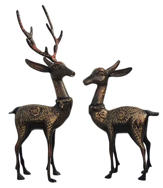 Brass Showpiece Deer Pair Statue - 8.5*5.5*20.5 Inch (AN055 A)