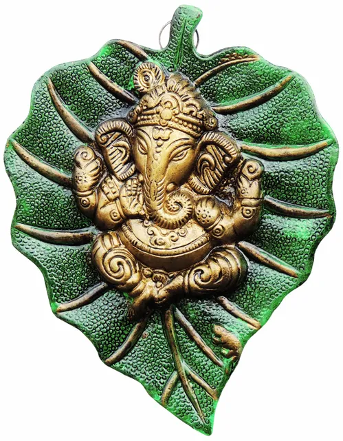 Aluminum Showpiece Ganesh Patta Green Color Statue - 6.5*0.25*8.5 Inch (AS095 B)