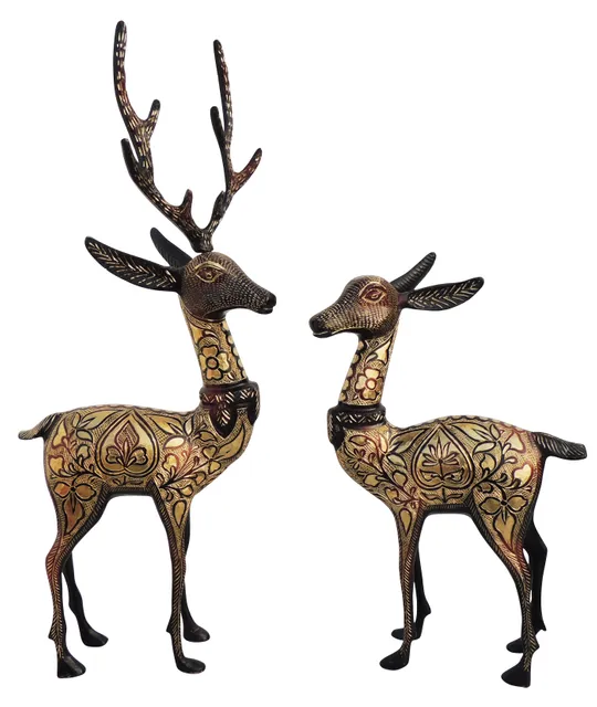 Brass Showpiece Deer Pair Statue - 9*5.2*20.5 Inch (AN055 B)
