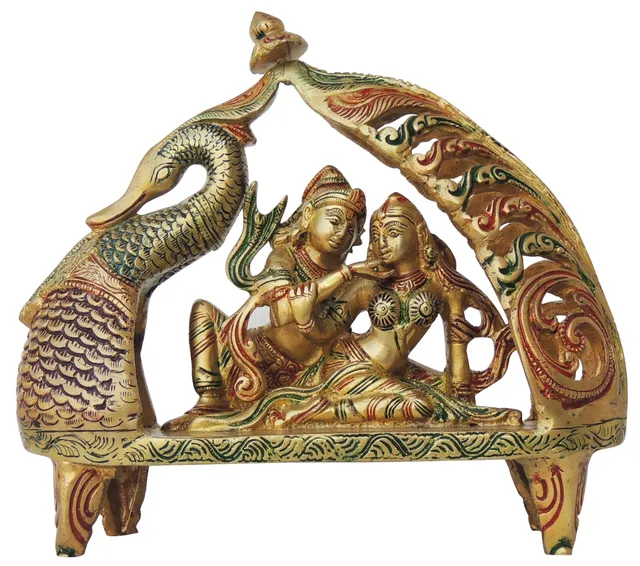 Brass Showpiece Radhe Krishna on Peacock Singhasan statue God Idol  - 9.5*3.5*9 Inch (BS1381 C)
