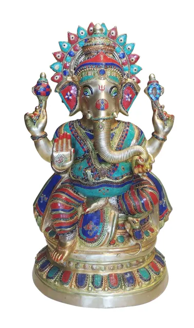 Brass Ganesh Ji statue idol - 20*14*35 Inch (BS1348 G)