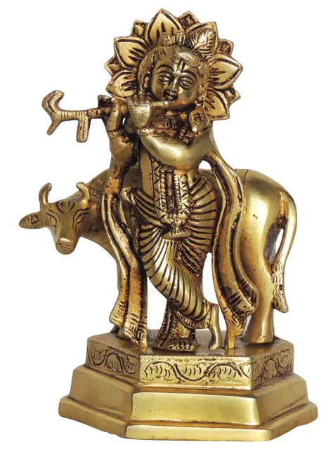 Brass Showpiece Cow Krishna God Idol Statue - 4.5*3.2*6.6 Inch (BS1391 E)