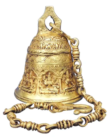 Brass Showpiece Bell With Chain God Idol Statue - 5.5*5.5*7 Inch (BS1372 C)
